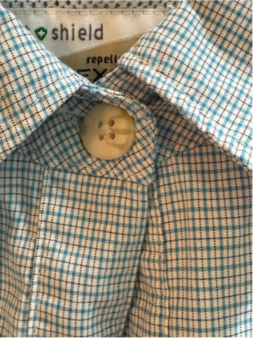 Women's ExOfficio Blue and White Plaid Long Sleeve Button Down Shirt, Size L - Picture 2 of 16